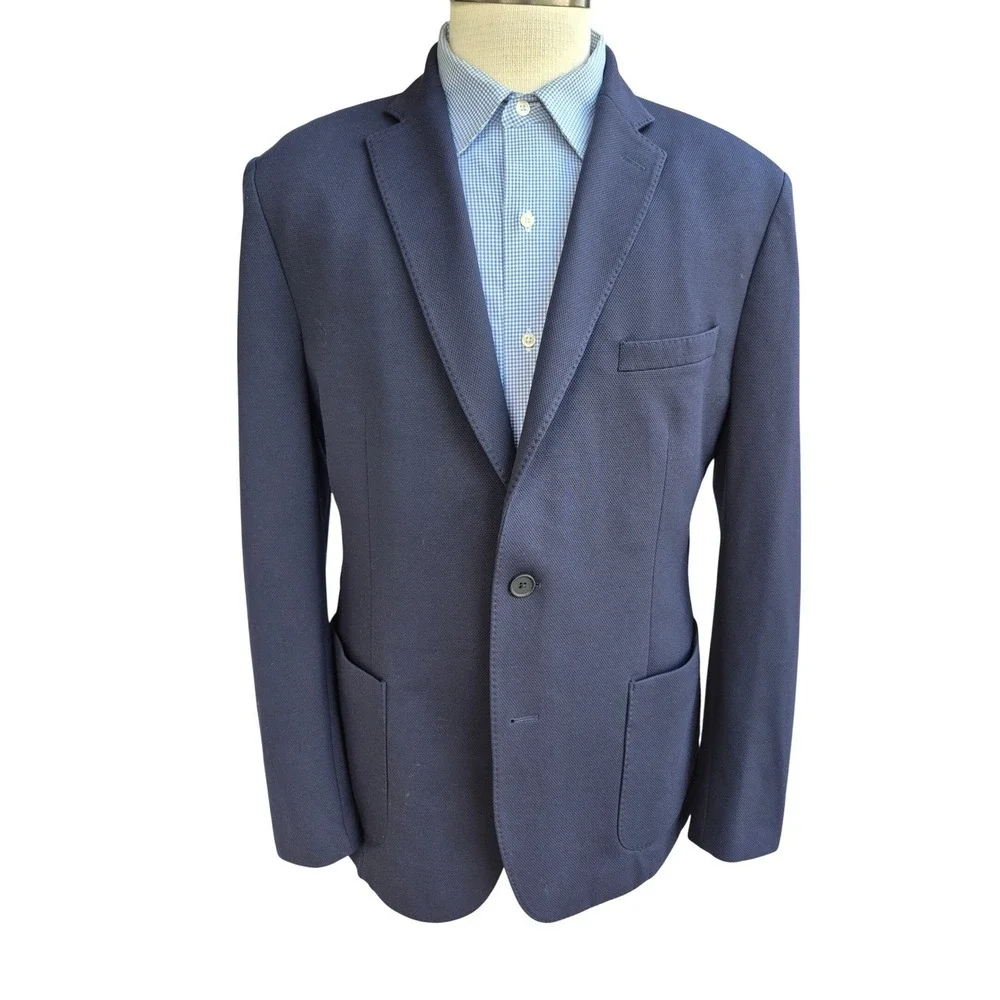 Calvin Klein Mens Navy Blue Textured Honeycomb X Slim Fit Blazer Sport Coat 44 R